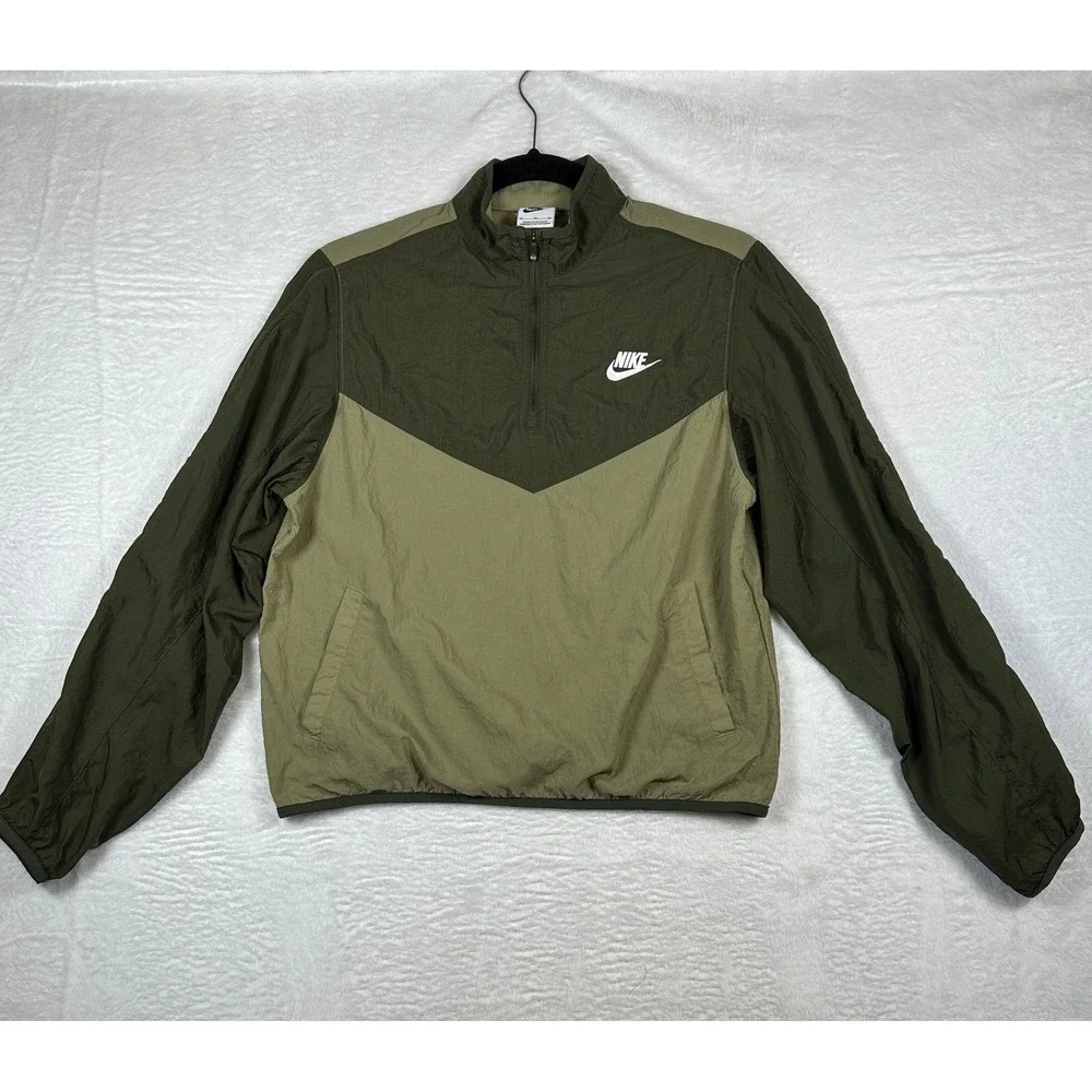 Nike Windrunner Jacket Youth XL Green Khaki Quarter Zip Pullover Logo